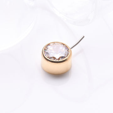 Detail View 1 of Implant Grade Titanium Golden OneFit Threadless Bezel Set Sparkle Front Facing Part-Clear Gem